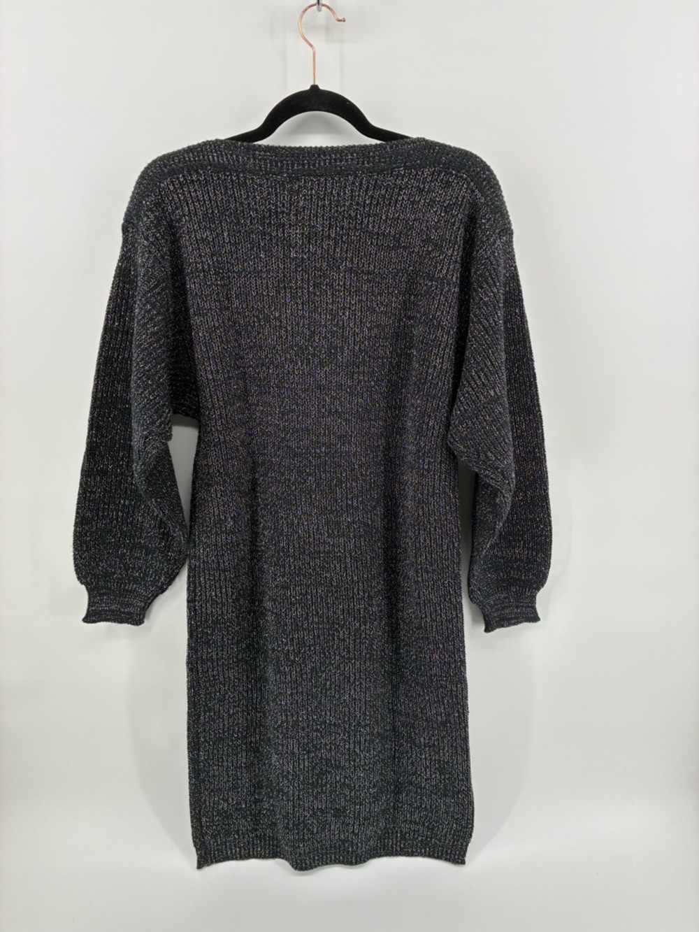 VINTAGE!! Black Metallic Sparkle Knit Sweater Dress - Picture 5 of 9